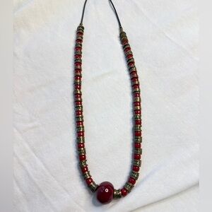 1980s/ 70s Rose Red and Copper Colored Medieval Style Necklace